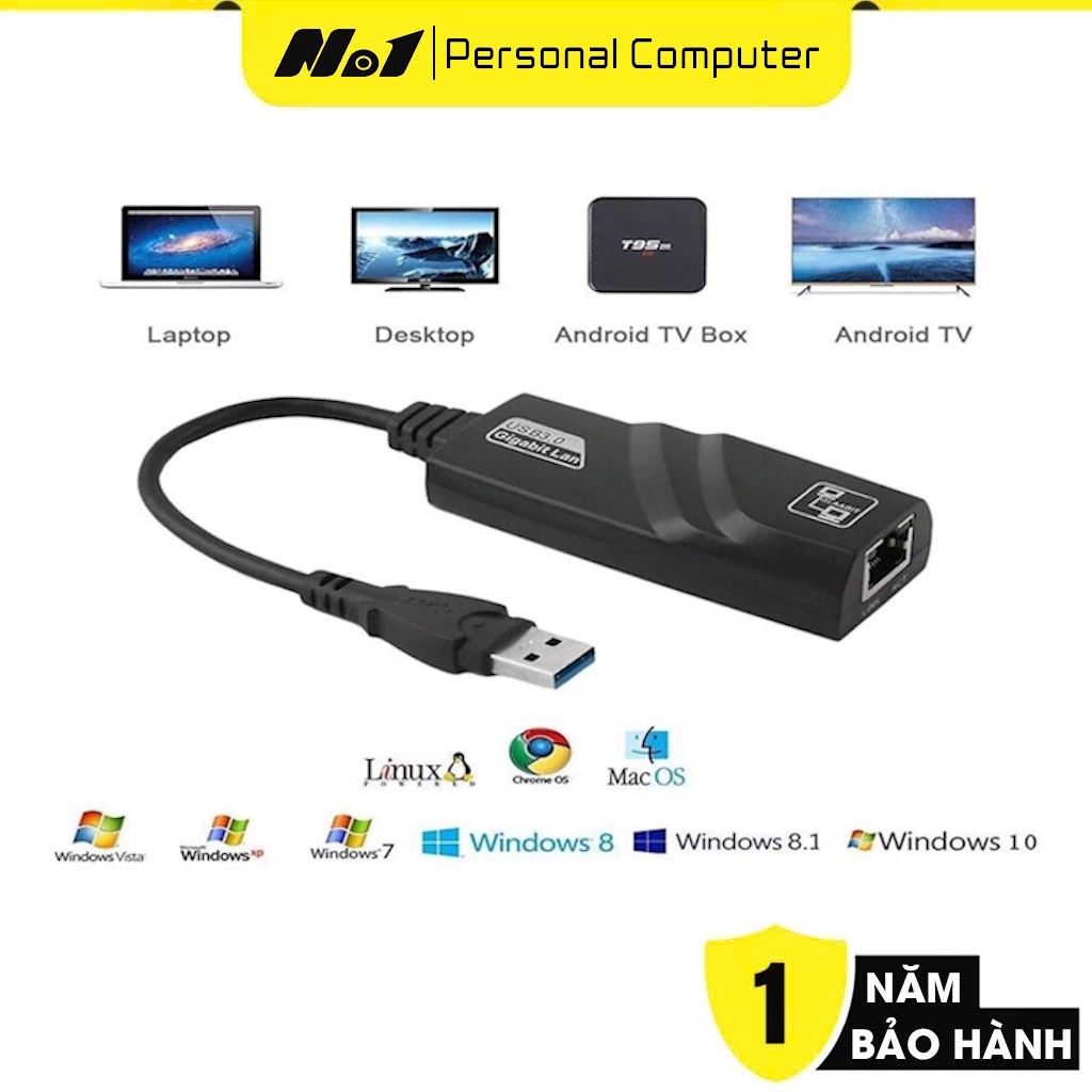 Cáp Chuyển Đổi USB To LAN / Type C to LAN RJ45 xịn - No1 PC