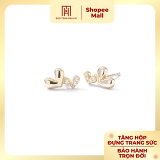 Bông tai nữ vàng 10K Bảo Tín Mạnh Hải thiết kế trái tim đôi đính đá CZ lấp lánh sang trọng PYBTV10KDH-411006