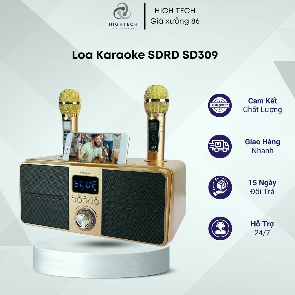 Loa Karaoke Mini SDRD SD309  Bản Cao Cấp Cho Gia Đình, Loa Bluetooth Karaoke Kèm 2 Mic Hát Hay