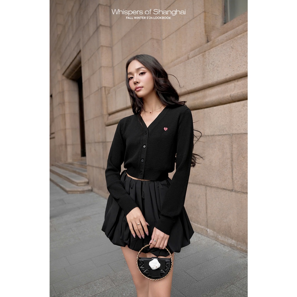 Áo cardigan tay dài croptop đính tim COCOBEBE OMI Cardigan