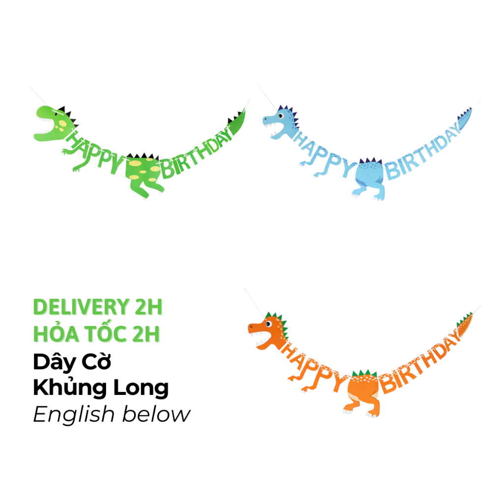 Dây Cờ Happy Birthday Khủng Long Nhiều Màu Cho Bé - Dinosaur Happy Birthday Buntings Multiple Colors