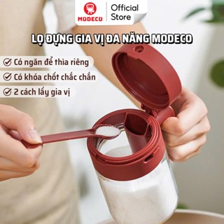 Lọ Đựng Gia Vị Thuỷ Tinh Boro Chống Vỡ Cao Cấp Modeco - Hộp Đựng Gia Vị Có Thìa Để Ngăn Riêng Chống Ẩm, Nắp Kín Có Khóa