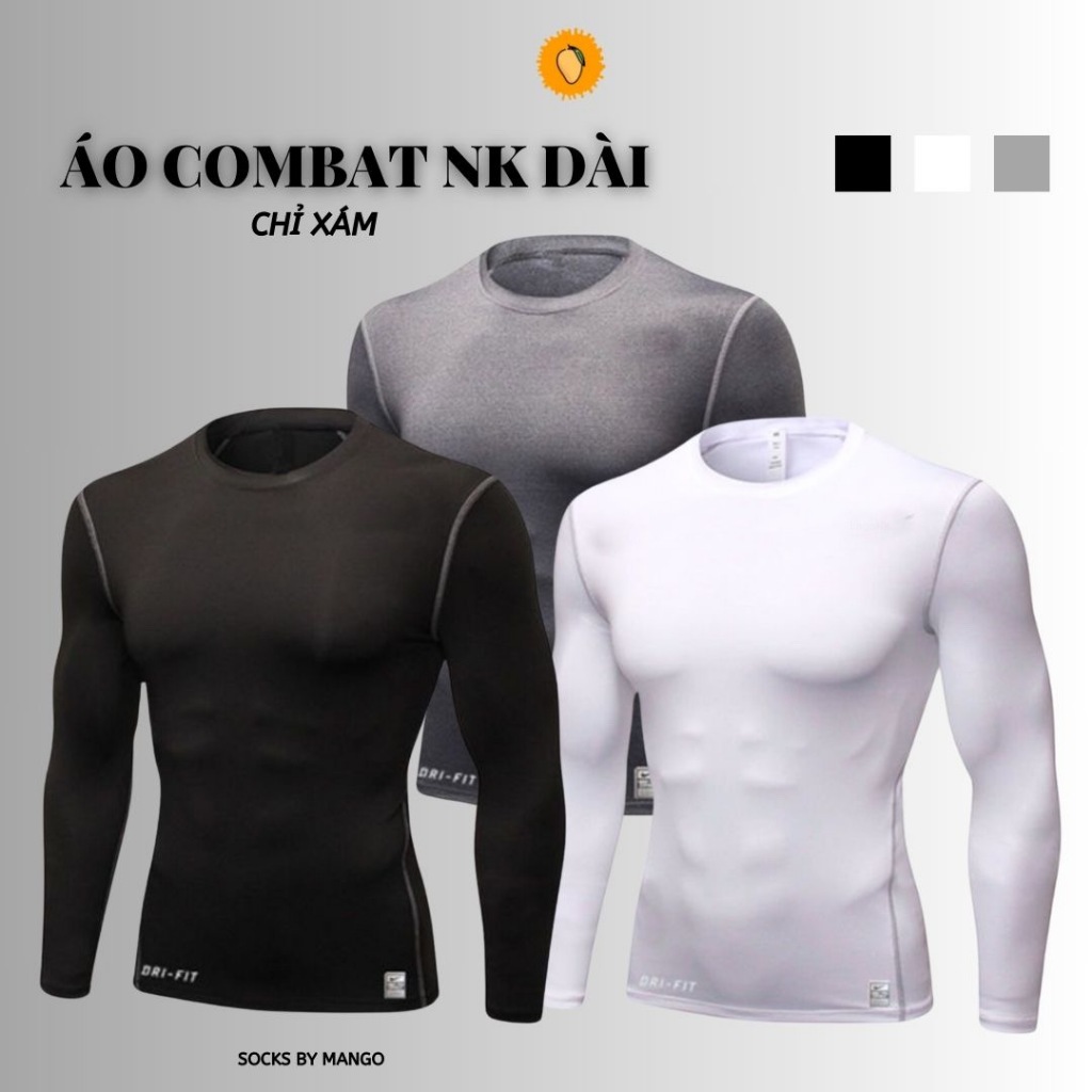 Áo combat NK dài tay chỉ xám