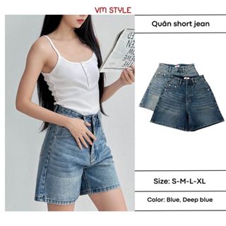 Quần jean ngố nữ VMSTYLE dáng lửng ống rộng lưng cao trơn lai thường basic đi chơi, dạo phố LJU00034