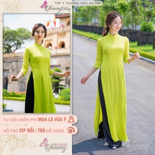 Áo dài truyền thống màu xanh nõn chuối Chaang may áo dài đính hạt kèm quần dự tiệc lễ tết đẹp