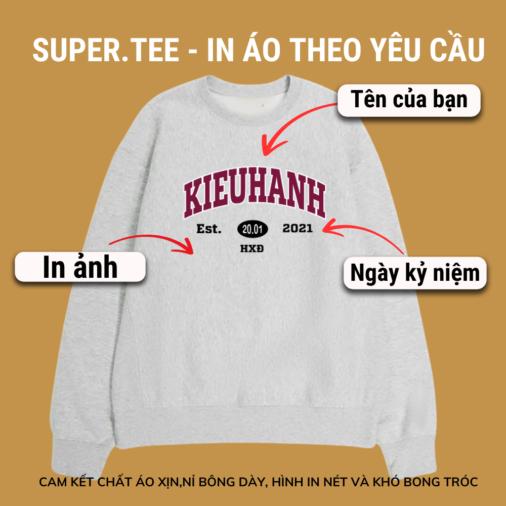SWEATER nỉ bông cặp đôi in tên và ngày kỉ niệm, biệt danh của người yêu, ngày tháng năm sinh theo yêu cầu