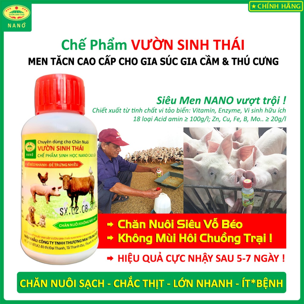 Chế phẩm sinh học VƯỜN SINH THÁI cho Chăn nuôi Gia súc, Gia cầm