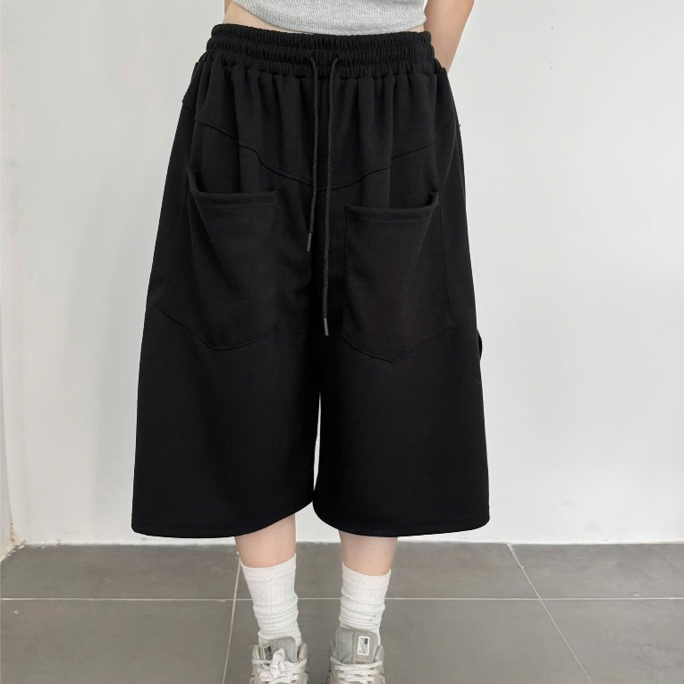 Quần Short Dây Nỉ 2 Da Ống Rộng Lưng Chun Thoải Mái Unisex Nam Nữ_SSSTore.Aesthetic | BigBuy360 - bigbuy360.vn