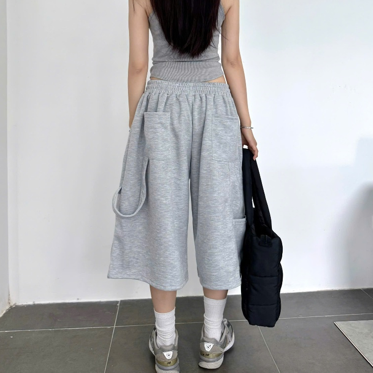 Quần Short Dây Nỉ 2 Da Ống Rộng Lưng Chun Thoải Mái Unisex Nam Nữ_SSSTore.Aesthetic | BigBuy360 - bigbuy360.vn