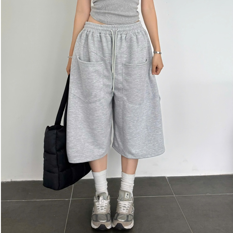 Quần Short Dây Nỉ 2 Da Ống Rộng Lưng Chun Thoải Mái Unisex Nam Nữ_SSSTore.Aesthetic | BigBuy360 - bigbuy360.vn