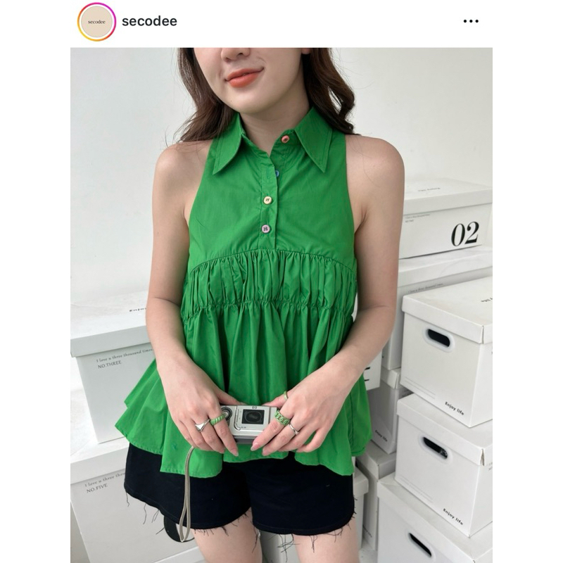 (Có sẵn) Pass top Secodee dáng babydoll vibe green girl 💚