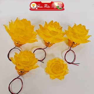 Hoa Sen Lưu Ly Có Sẵn LED Để Trên Lư Đồng CHÂN THIỆN MỸ Trang Trí Bàn Thờ, Trang Trí Nhà Cửa