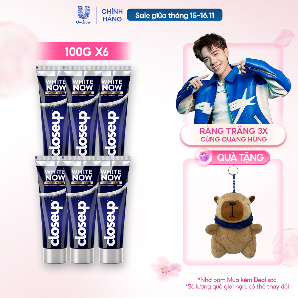 Combo 6 Kem đánh răng Closeup White Now - Trắng Bật Tông 3X TỨC THÌ với Công nghệ Ánh Sáng Xanh 100g