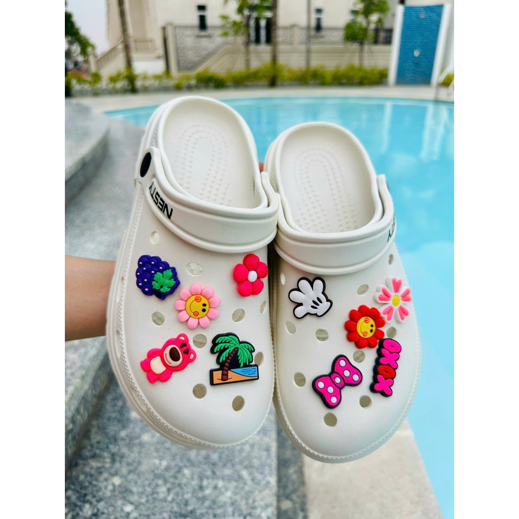 [Tặng charm]Dép sục nam nữ Nesty, dép gia đình đủ size hottrend cao cấp chính hãng màu kem NE01-KEM