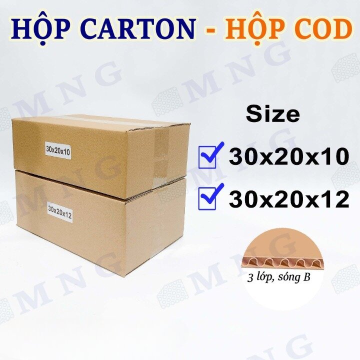 Hộp carton đóng gói hàng size 30x20x10, 30x20x12