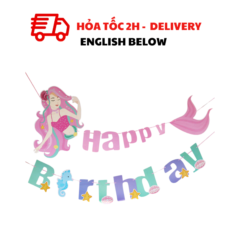 Dây Cờ Happy Birthday Nàng Tiên Cá Cho Bé - Mermaid Happy Birthday Buntings For Kids TCL80
