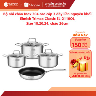 [LIFEMCMBP4 -12% đơn 250K] Bộ nồi chảo Inox 304 cao cấp 3 đáy liền nguyên khối Elmich Trimax Classic EL-2110OL