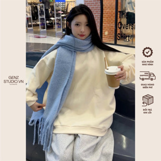 Áo sweater cổ tròn form rộng dáng trơn basic dễ mix đồ chất nỉ ép Hàn GENZ ST