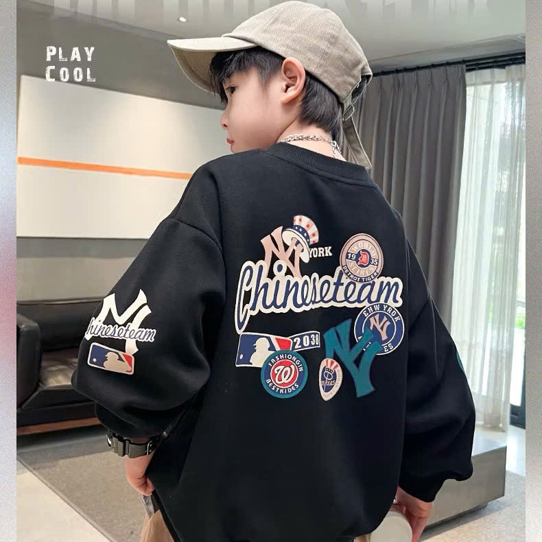 Ao nỉ thu đông cổ tròn NY FASHION,áo swt dài tay cho bé trai,gái unisex(8-36kg) SARA KIDS