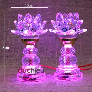 [ Hàng bao đẹp ] 2 đèn bàn thờ hoa sen pha lê trang trí bàn gia tiên , thờ phật , thờ cúng ông bà  052 - Đức Hiếu Shop