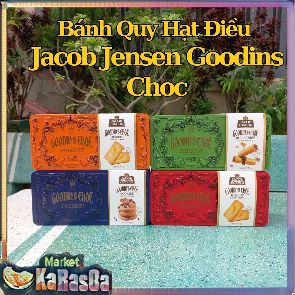 Bánh Quy Hạt Điều Jacob Jensen Goodín Choc Hộp Thiếc 4 Màu