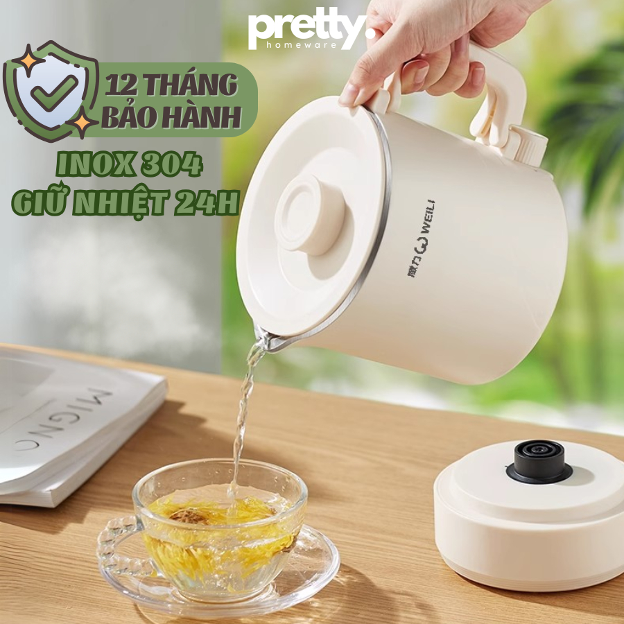 Bình Điện Đun Nước Siêu Tốc Mini Có Thể Gấp Gọn, Giữ Nhiệt Mang Đi Du Lịch Dung Tích 800ml