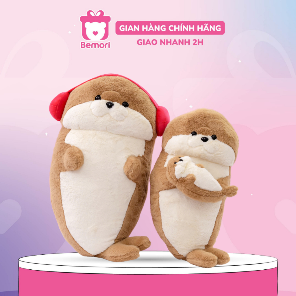 Gấu bông rái cá đeo tai nghe Bemori thú nhồi bông hải cẩu ôm hải cẩu mềm mịn cao cấp