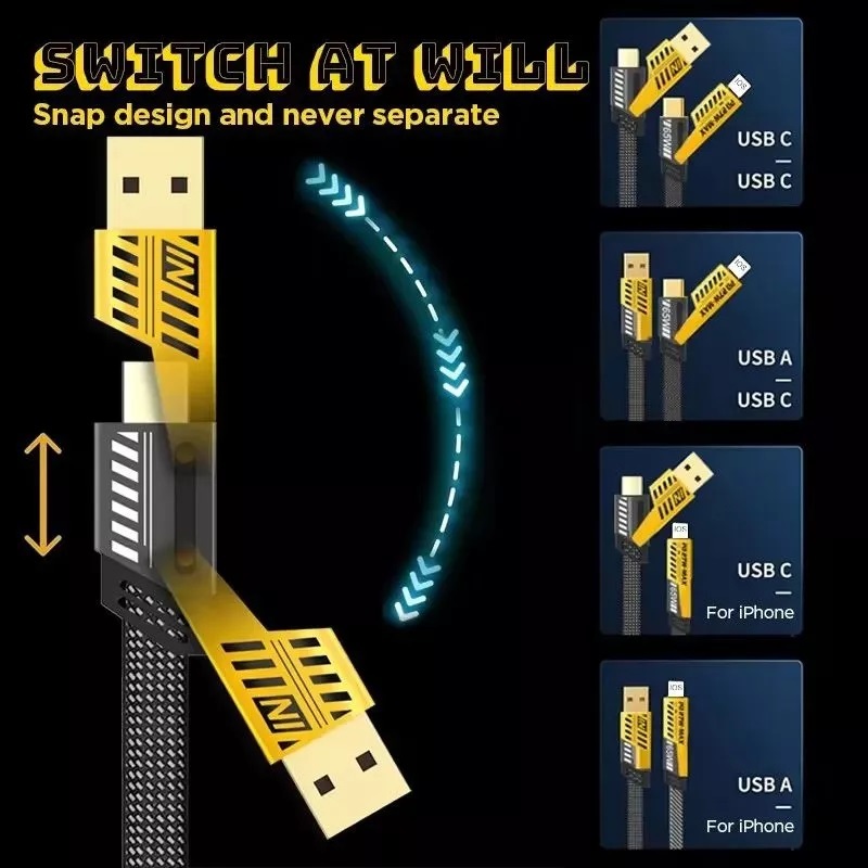 Cáp Sạc Nhanh 4  Đầu 65W Dài 1.2m. Bộ Sạc Nhanh 4 Trong 1 Chống Đứt. Dây sạc điện thoại, Dây sạc 4 i