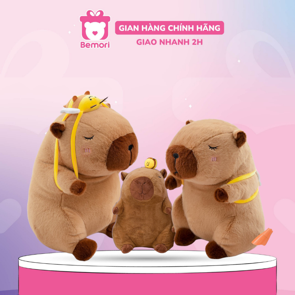 Gấu bông capybara đeo túi ong Bemori thú nhồi bông capybara rút ong mềm mịn cao cấp