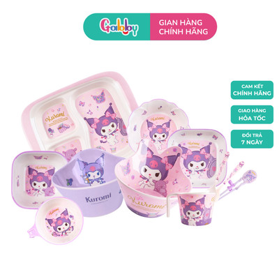 Dụng Cụ Ăn Dặm Hình Nhân Vật Hoạt Hình Kuromi Tô, Cốc, Khay Cho Bé Chất Liệu Nhựa Melamine Cao Cấp