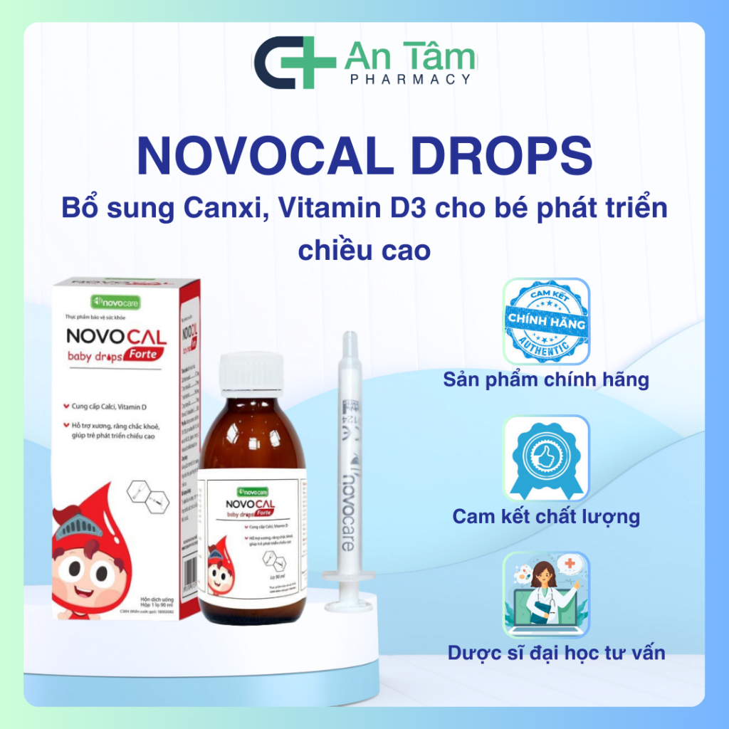 Novocal Baby Drops Forte- Canxi sữa nhỏ giọt giúp xương răng chắc khỏe, phát triển chiều cao Lọ 90ml