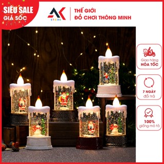   MẪU MỚI  Đèn Noel Hình Nến Đèn LED Phát Sáng Có Nước Và Kim Sa Siêu Đẹp Ông Già Noel Người Tuyết Cây Thông 
