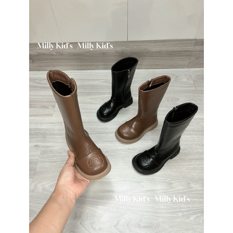 Boot Đùi Cho Bé Gái Hoa Trà 26-36-Boot Cho Bé Gái Khoá Kéo