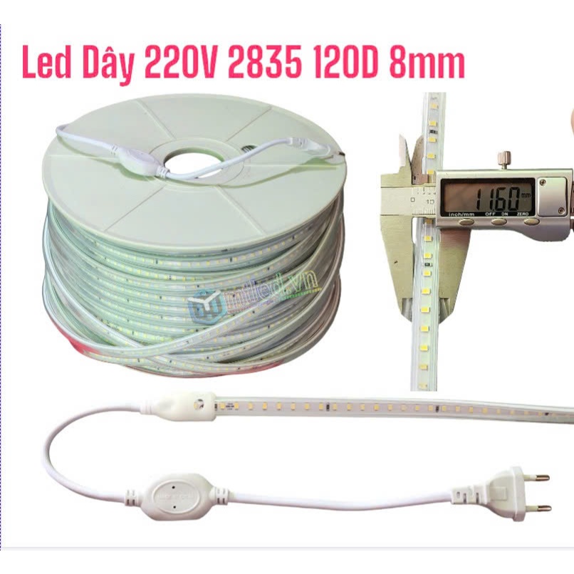 Cuộn 100M LED Dây 220V 2835 120LED/M Lõi đồng chống cháy nổ