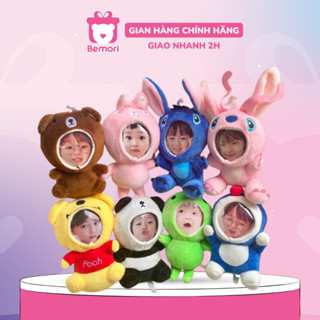 Gấu bông in ảnh cao cấp, Móc khóa gấu bông ghép mặt quà tặng cặp đôi, bạn thân Bemori