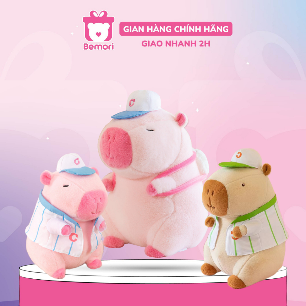 Gấu Bông Capybara Hồng, Kem Mặc Áo, Đeo Bóng Đáng Yêu, Chuột Lang Nước Bông Màu Hồng, Màu Kem Đáng Y