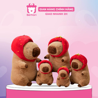 Gấu Bông Chuột Capybara Đội Mũ Dâu Mắt Híp Dễ Thương - Bemori.official