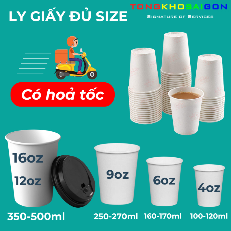 50 & 25 Ly Cốc Giấy 4oz 6oz 9oz 12oz 16oz Trắng Trơn, Dùng 1 Lần, Ly giấy văn phòng #TKSG