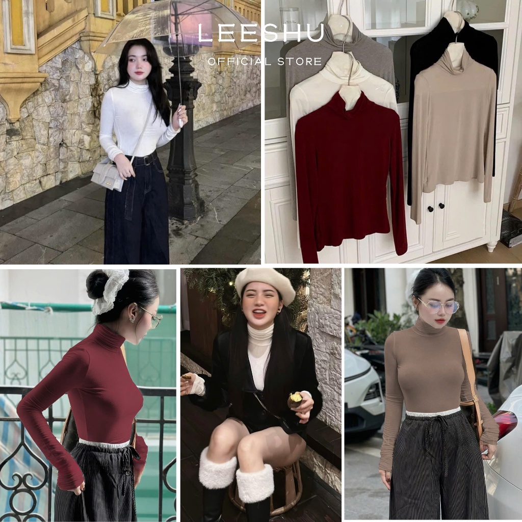  Áo len giấy cổ lọ giữ nhiệt❤Leeshu❤Áo tay dài ôm body chất liệu len giấy cao cấp siêu co dãn mềm mịn tôn dáng dễ phối đồ 