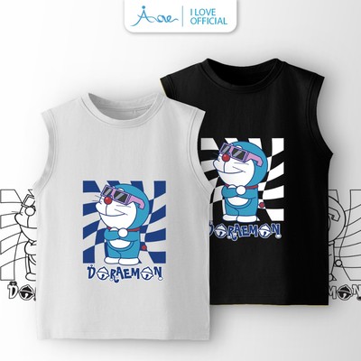 Áo BA LỖ mèo máy DORAEMON Cool cho bé, áo thun ba lỗ ILOVE chất COTTON mềm mịn, thoáng mát dành cho các bé 10-32kg