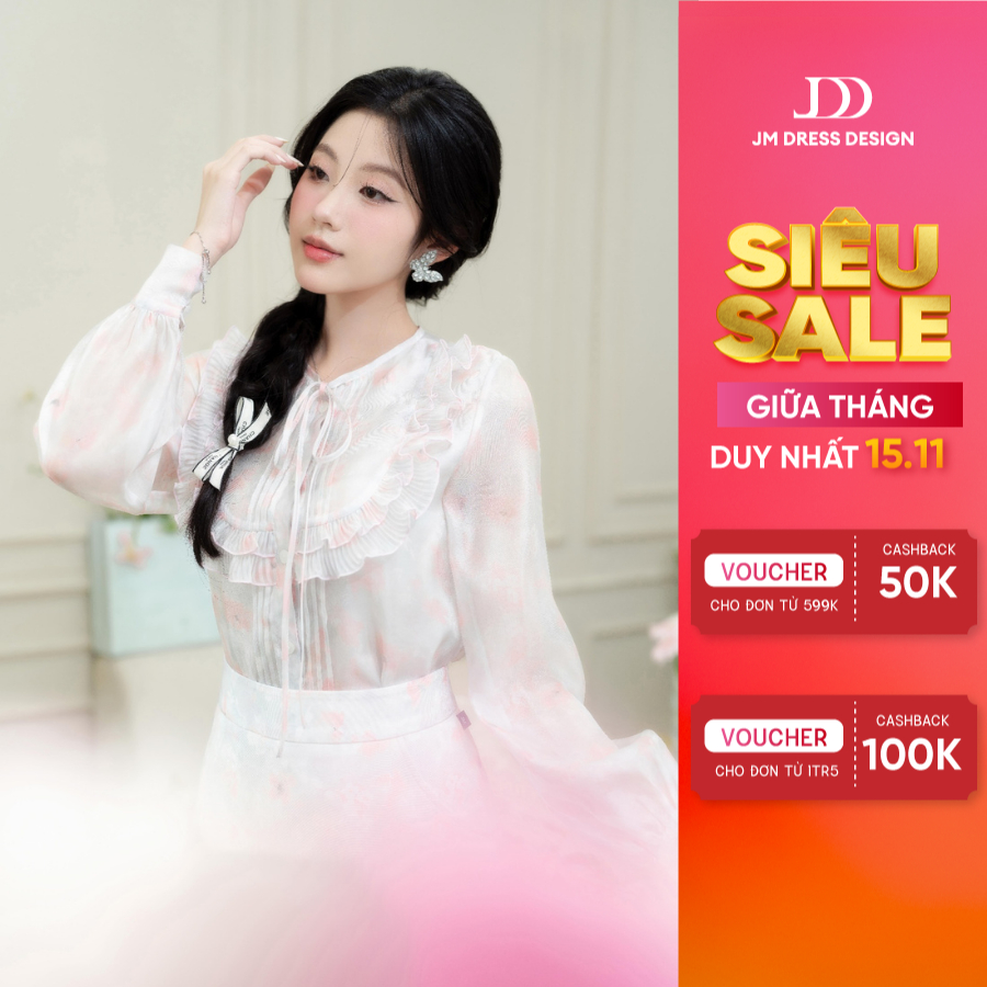 Áo cổ tròn phối bèo buộc nơ JM Dress Design 2R06.2404OG