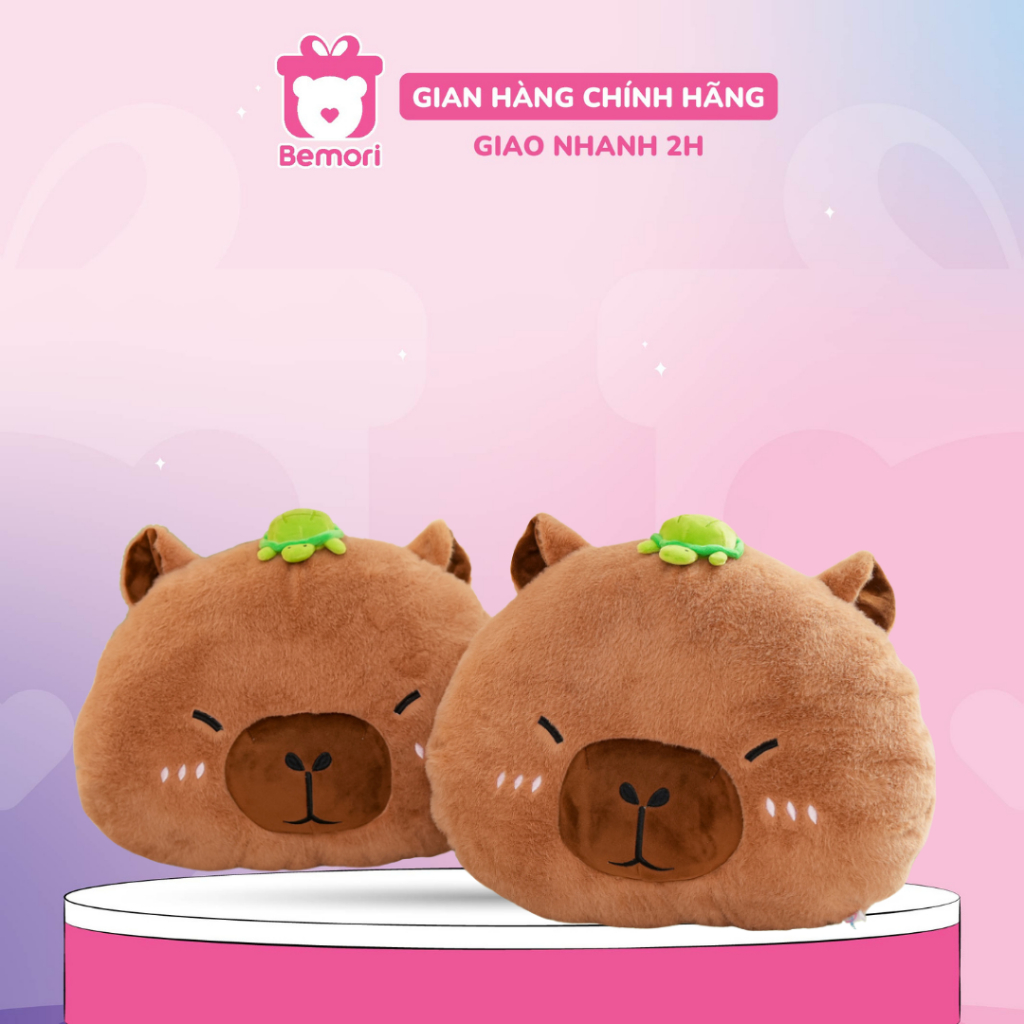 Gấu Bông Gối Tựa Chuột Capybara Đội Rùa Nhỏ Mắt Híp Đáng Yêu - Bemori.official