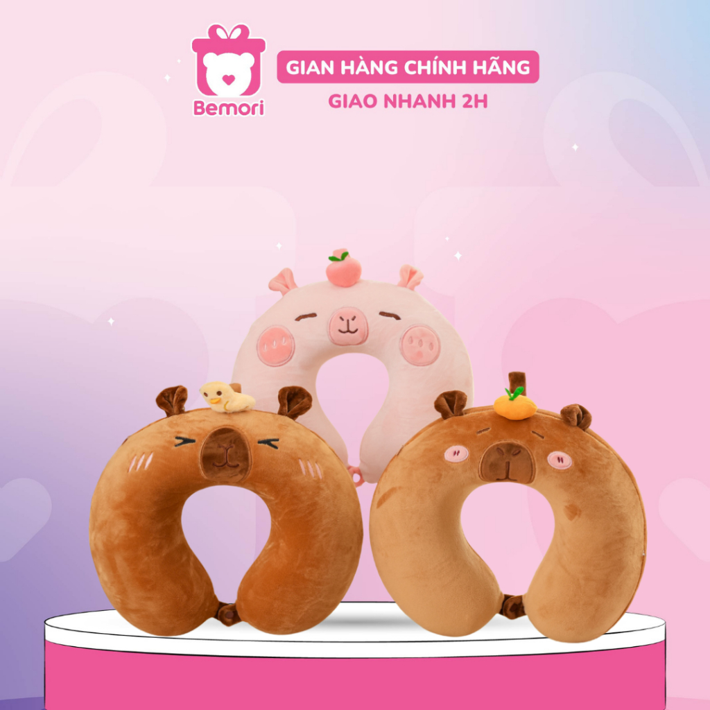 Gấu Bông Gối Kê Cổ Chữ U Hình Capybara Hot Trend Màu Nâu, Màu Hồng Đáng Yêu - Bemori.official