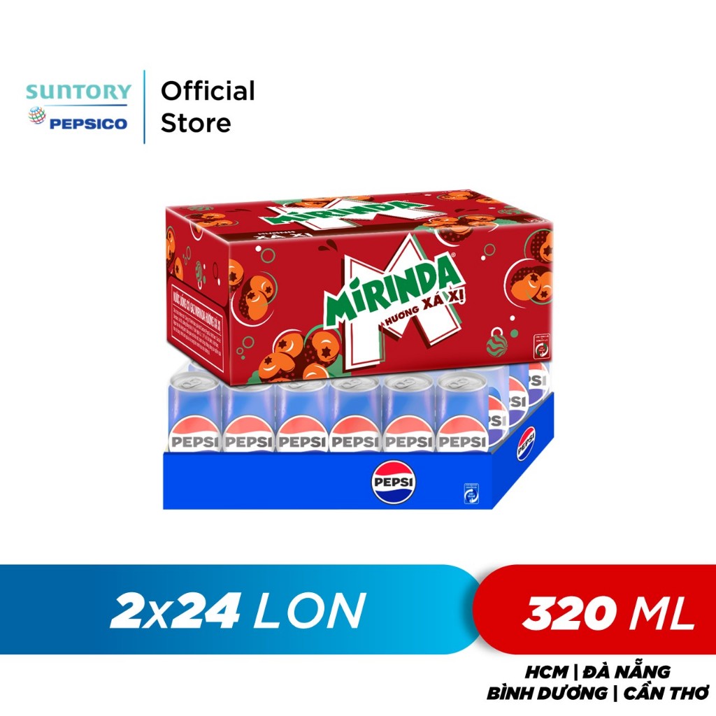 Combo 1 Thùng Pepsi lon và 1 Thùng Mirinda Xá Xị (320ml hoặc 350ml/lon)