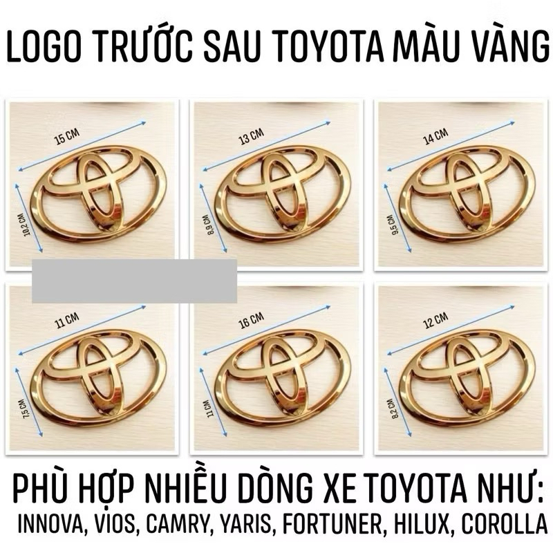 Logo TOYOTA màu vàng dành cho xe TOYOTA VIOS INNOVA FORTUNER CAMRY COROLLA ALTIS YARIS PRADO LAND CR