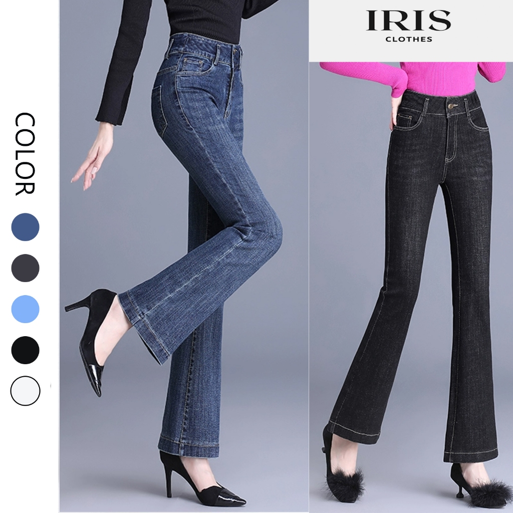 Quần jean ống loe lưng cao vải Denim cao cấp, quần bò ống loe cạp cao co giãn 4 chiều hàng QC loại 1