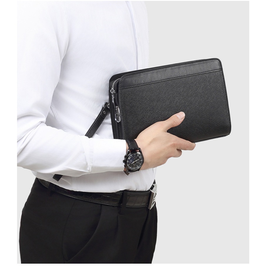 Clutch cầm tay da bò Taiga khóa số C8082 LIINZ LEATHER Da bò thật nguyên tấm