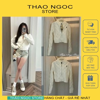 Áo khoác len xoắn thừng nữ dây khoá kéo form lửng thêu ngựa hàng QC! (có sẵn) THẢO NGỌC STORE