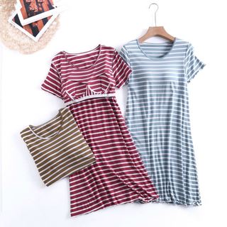 Váy Ngủ Kẻ Sọc Cao Cấp Có Mút Đệm Ngực💚FREESHIP💚Chất Vải Đẹp, Đóng Túi Zip