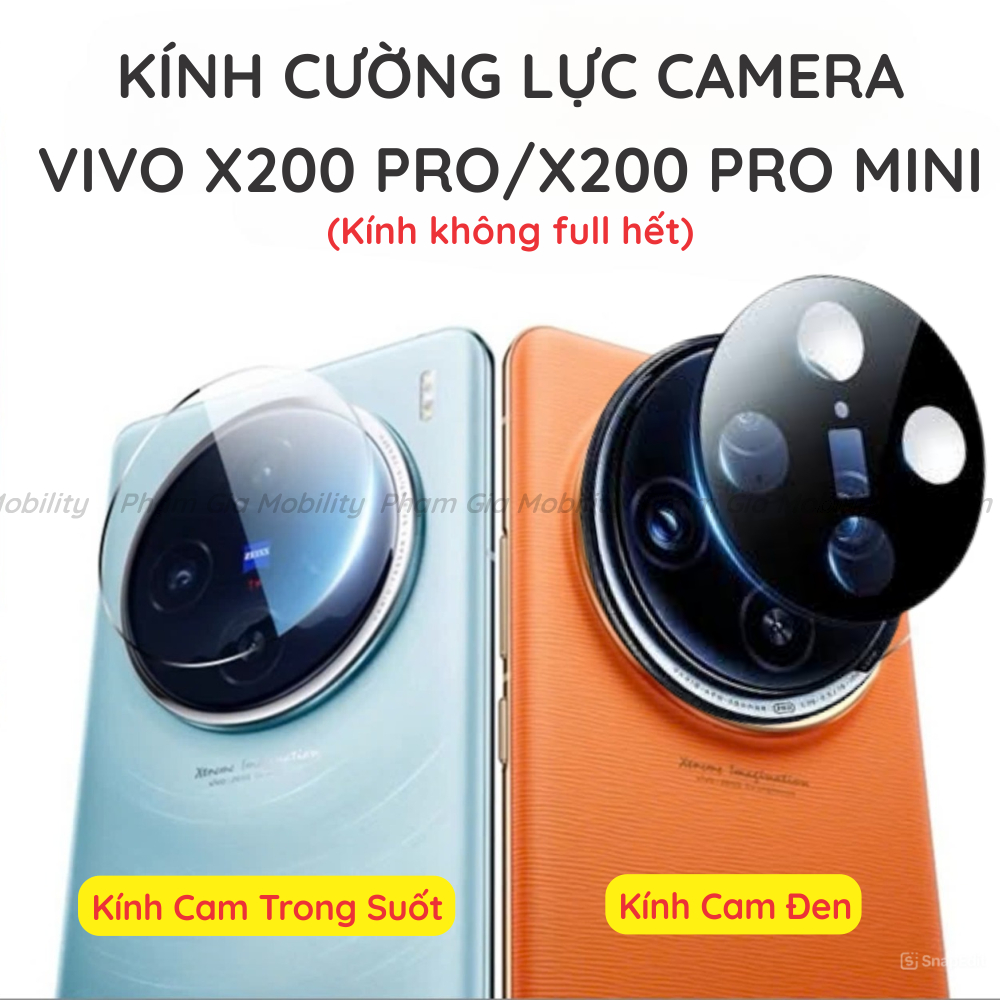Kính cường lực camera Vivo X200 Pro/ X200 Pro Mini loại trong suốt chống, đen trơn bảo vệ cam, bền đẹp